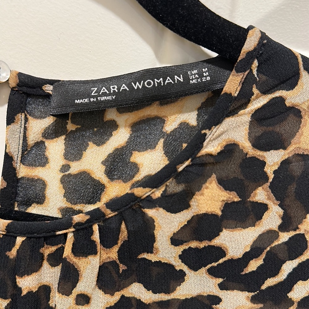 Zara Leopard Sheer Dress Midi long sleeve - Picture 4 of 8